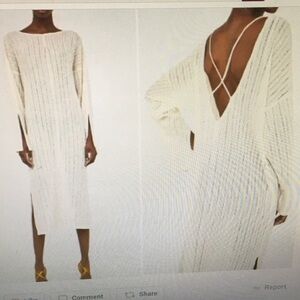 ZARA/CREAM-SHEER TEXTURED CRISS CROSS OPEN BACK MAXI DRESS/NEW